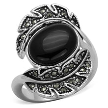 Load image into Gallery viewer, 3W597 - Rhodium Brass Ring with Synthetic Onyx in Jet