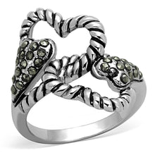 Load image into Gallery viewer, 3W608 - Rhodium Brass Ring with Synthetic Marcasite in Black Diamond
