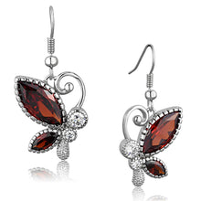 Load image into Gallery viewer, 3W613 - Rhodium Brass Earrings with AAA Grade CZ  in Garnet