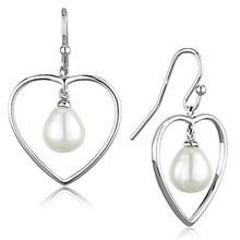 Load image into Gallery viewer, 3W630 - Rhodium Brass Earrings with Semi-Precious Pearl in White