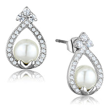 Load image into Gallery viewer, 3W665 - Rhodium Brass Earrings with Synthetic Pearl in White