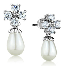 Load image into Gallery viewer, 3W672 - Rhodium Brass Earrings with Synthetic Pearl in White