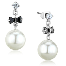 Load image into Gallery viewer, 3W676 - Rhodium Brass Earrings with Synthetic Pearl in White