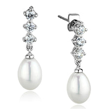 Load image into Gallery viewer, 3W679 - Rhodium Brass Earrings with Semi-Precious Pearl in White