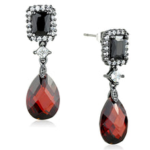 Load image into Gallery viewer, 3W704 - Ruthenium Brass Earrings with AAA Grade CZ  in Garnet