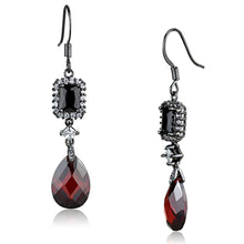 Load image into Gallery viewer, 3W706 - Ruthenium Brass Earrings with AAA Grade CZ  in Garnet