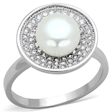 Load image into Gallery viewer, 3W755 - Rhodium Brass Ring with Synthetic Pearl in White