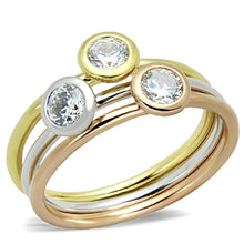 Load image into Gallery viewer, 3W804 - Rhodium + Gold + Rose Gold Brass Ring with AAA Grade CZ  in Clear