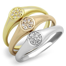 Load image into Gallery viewer, 3W862 - Rhodium + Gold + Rose Gold Brass Ring with AAA Grade CZ  in Clear