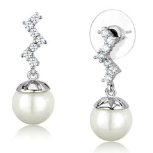 Load image into Gallery viewer, 3W894 - Rhodium Brass Earrings with Synthetic Pearl in White