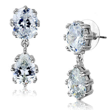 Load image into Gallery viewer, 3W897 - Rhodium Brass Earrings with AAA Grade CZ  in Clear