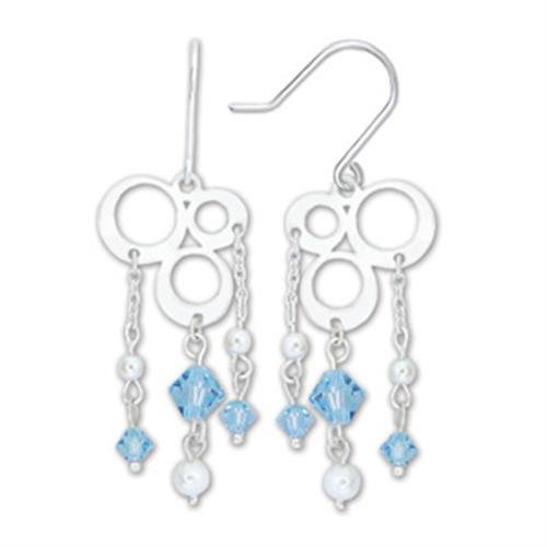 53903 - High-Polished 925 Sterling Silver Earrings with Synthetic Spinel in Sea Blue