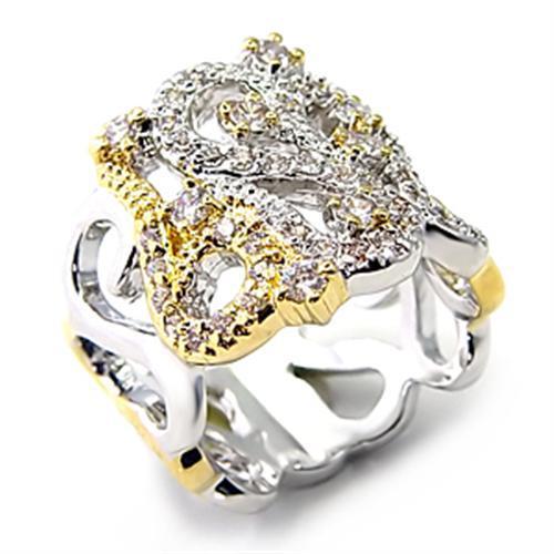 7X090 - Reverse Two-Tone Brass Ring with AAA Grade CZ  in Clear