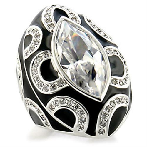 9W160 - Rhodium Brass Ring with AAA Grade CZ  in Clear