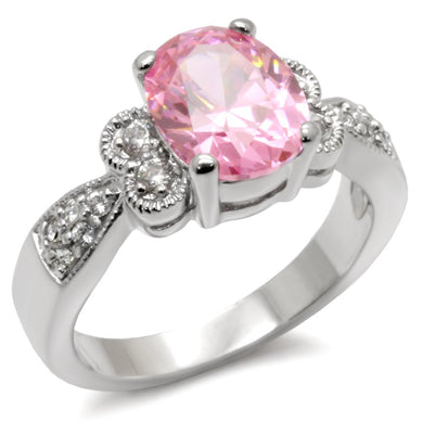 9X045 - High-Polished 925 Sterling Silver Ring with AAA Grade CZ  in Rose