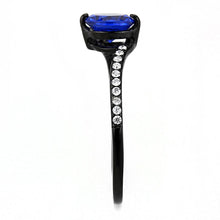 Load image into Gallery viewer, DA012 - IP Black(Ion Plating) Stainless Steel Ring with Synthetic Spinel in London Blue