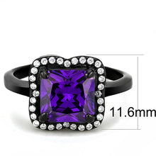 Load image into Gallery viewer, DA028 - IP Black(Ion Plating) Stainless Steel Ring with AAA Grade CZ  in Amethyst