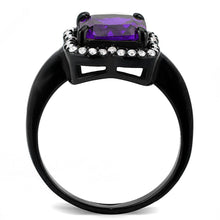 Load image into Gallery viewer, DA028 - IP Black(Ion Plating) Stainless Steel Ring with AAA Grade CZ  in Amethyst