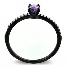 Load image into Gallery viewer, DA032 - IP Black(Ion Plating) Stainless Steel Ring with AAA Grade CZ  in Amethyst