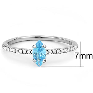 DA034 - High polished (no plating) Stainless Steel Ring with AAA Grade CZ  in Sea Blue