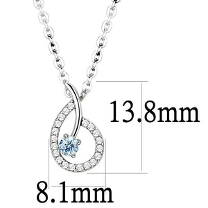 DA090 - High polished (no plating) Stainless Steel Chain Pendant with AAA Grade CZ  in Sea Blue