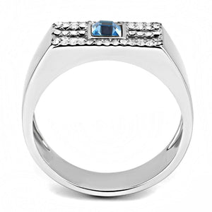 DA283 - High polished (no plating) Stainless Steel Ring with Top Grade Crystal  in Sea Blue