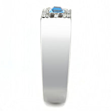 Load image into Gallery viewer, DA283 - High polished (no plating) Stainless Steel Ring with Top Grade Crystal  in Sea Blue