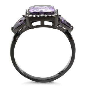 DA346 - IP Black(Ion Plating) Stainless Steel Ring with AAA Grade CZ  in Amethyst