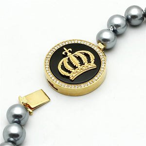 LO2646 - Gold Brass Necklace with Semi-Precious Onyx in Jet