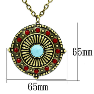 LO3838 - Antique Copper Brass Chain Pendant with Synthetic Synthetic Glass in Sea Blue