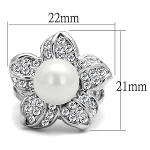 LO4088 - Rhodium Brass Ring with Synthetic Pearl in White