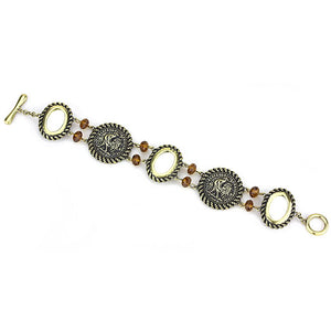 LO4221 - Antique Copper Brass Bracelet with Synthetic Synthetic Stone in Smoked Quartz