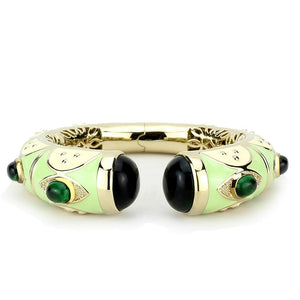 LO4267 - Gold Brass Bangle with Synthetic  in Emerald