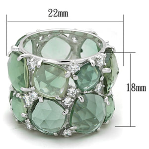 LOS764 - Rhodium 925 Sterling Silver Ring with Synthetic Synthetic Glass in Emerald