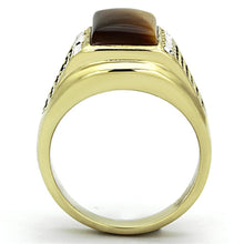 Load image into Gallery viewer, TK1187 - IP Gold(Ion Plating) Stainless Steel Ring with Synthetic Tiger Eye in Topaz