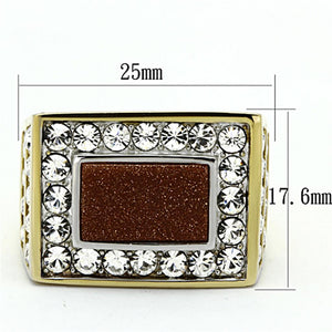 TK1194 - Two-Tone IP Gold (Ion Plating) Stainless Steel Ring with Synthetic Twinkling in Topaz