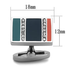 Load image into Gallery viewer, TK1245 - High polished (no plating) Stainless Steel Cufflink with Top Grade Crystal  in Clear
