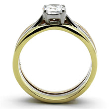 Load image into Gallery viewer, TK1278 - Three Tone (IP Gold & IP Rose Gold & High Polished) Stainless Steel Ring with AAA Grade CZ  in Clear