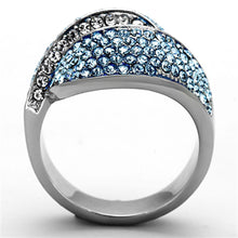 Load image into Gallery viewer, TK1303 - High polished (no plating) Stainless Steel Ring with Top Grade Crystal  in Sea Blue
