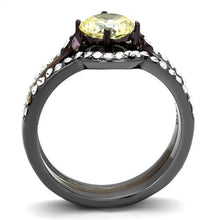 Load image into Gallery viewer, TK1346DC - IP Light Black (IP Gun) & IP Dark Brown (IP coffee) Stainless Steel Ring with AAA Grade CZ  in Citrine Yellow