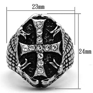 TK1351 - High polished (no plating) Stainless Steel Ring with Top Grade Crystal  in Clear