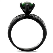 Load image into Gallery viewer, TK1548J - IP Black(Ion Plating) Stainless Steel Ring with Synthetic Synthetic Glass in Emerald