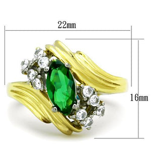 TK1566 - Two-Tone IP Gold (Ion Plating) Stainless Steel Ring with Synthetic Synthetic Glass in Emerald