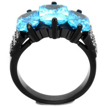 Load image into Gallery viewer, TK1866 - IP Black(Ion Plating) Stainless Steel Ring with AAA Grade CZ  in Sea Blue