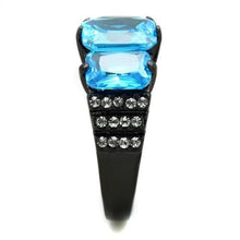 Load image into Gallery viewer, TK1866 - IP Black(Ion Plating) Stainless Steel Ring with AAA Grade CZ  in Sea Blue