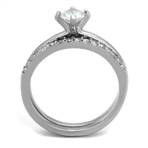 TK2115 - High polished (no plating) Stainless Steel Ring with AAA Grade CZ  in Clear
