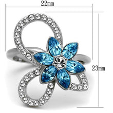 Load image into Gallery viewer, TK2123 - High polished (no plating) Stainless Steel Ring with Top Grade Crystal  in Sea Blue