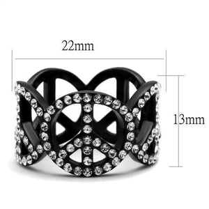 TK2194 - IP Black(Ion Plating) Stainless Steel Ring with Top Grade Crystal  in Clear