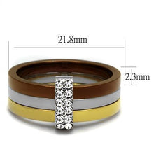 Load image into Gallery viewer, TK2600 - Three Tone (IP Gold & IP Light coffee & High Polished) Stainless Steel Ring with Top Grade Crystal  in Clear