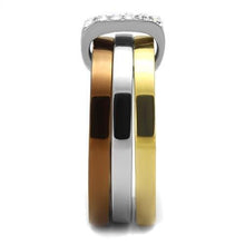 Load image into Gallery viewer, TK2600 - Three Tone (IP Gold & IP Light coffee & High Polished) Stainless Steel Ring with Top Grade Crystal  in Clear